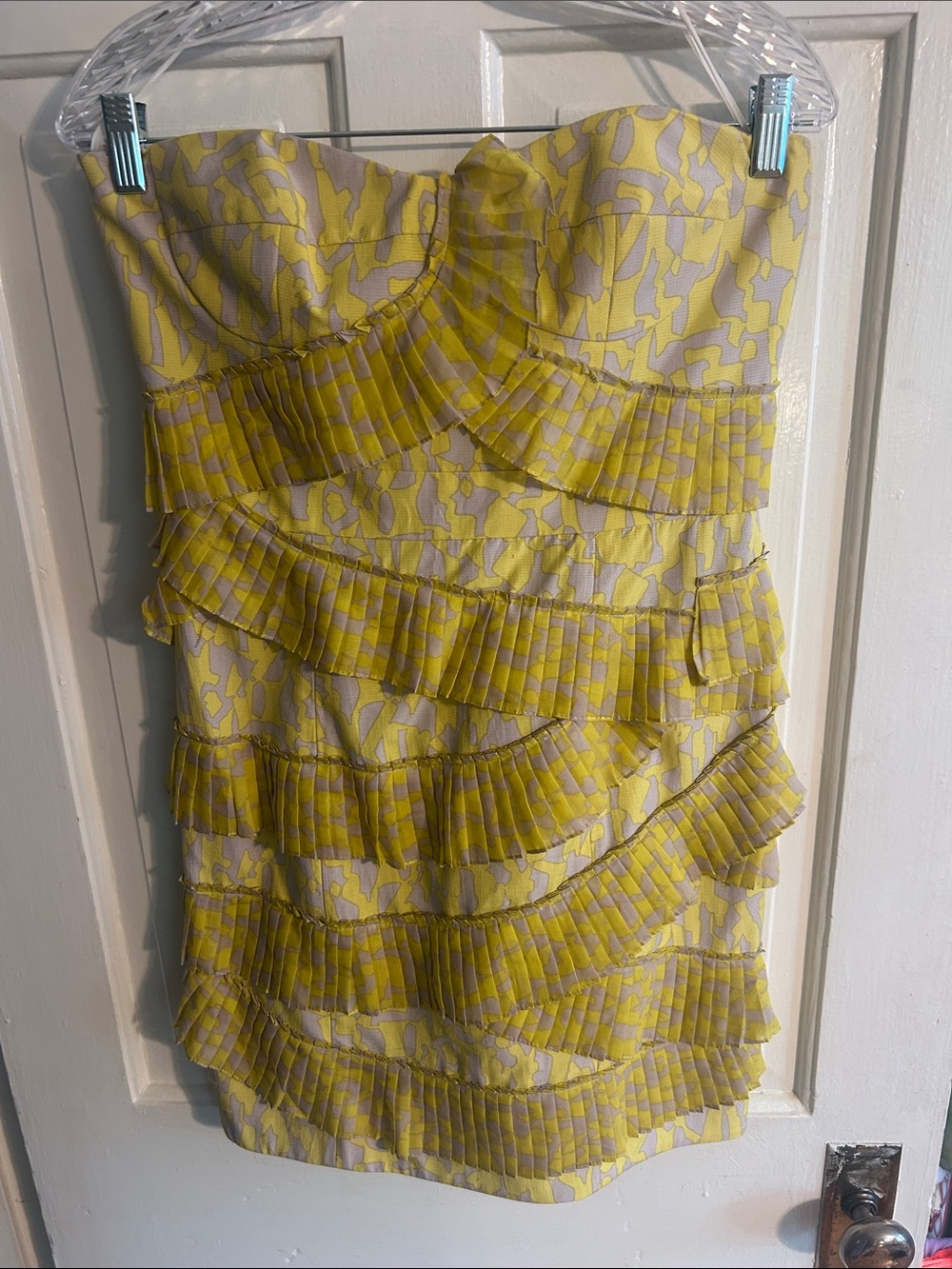 Cynthia SteffeStrapless Yellow Ruffle Mini Dress
